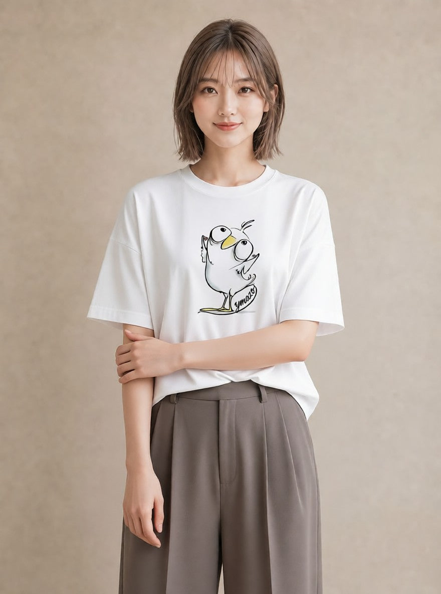グラフィックTシャツ レディース ことり ペット 動物 イラスト 水彩風 レイヤード 友達ギフト 白T