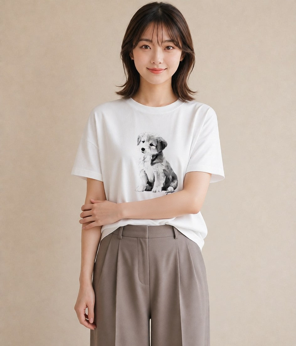 デザインTシャツ レディース 愛犬 犬 いぬ イラスト お洒落 母娘コーデ 自分用 白T
