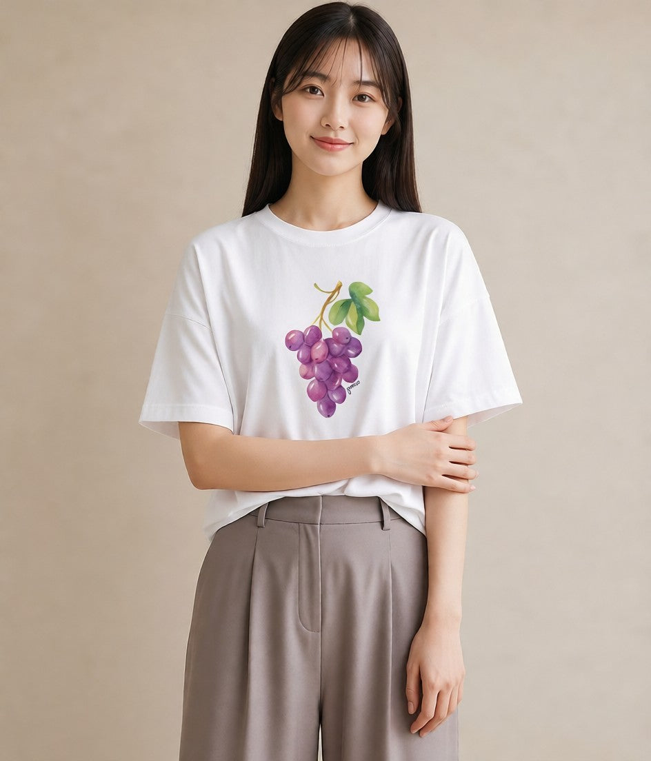 半袖Tシャツ レディース つる 植物 ボタニカル イラスト 水彩風 ラフ レイヤード 白T