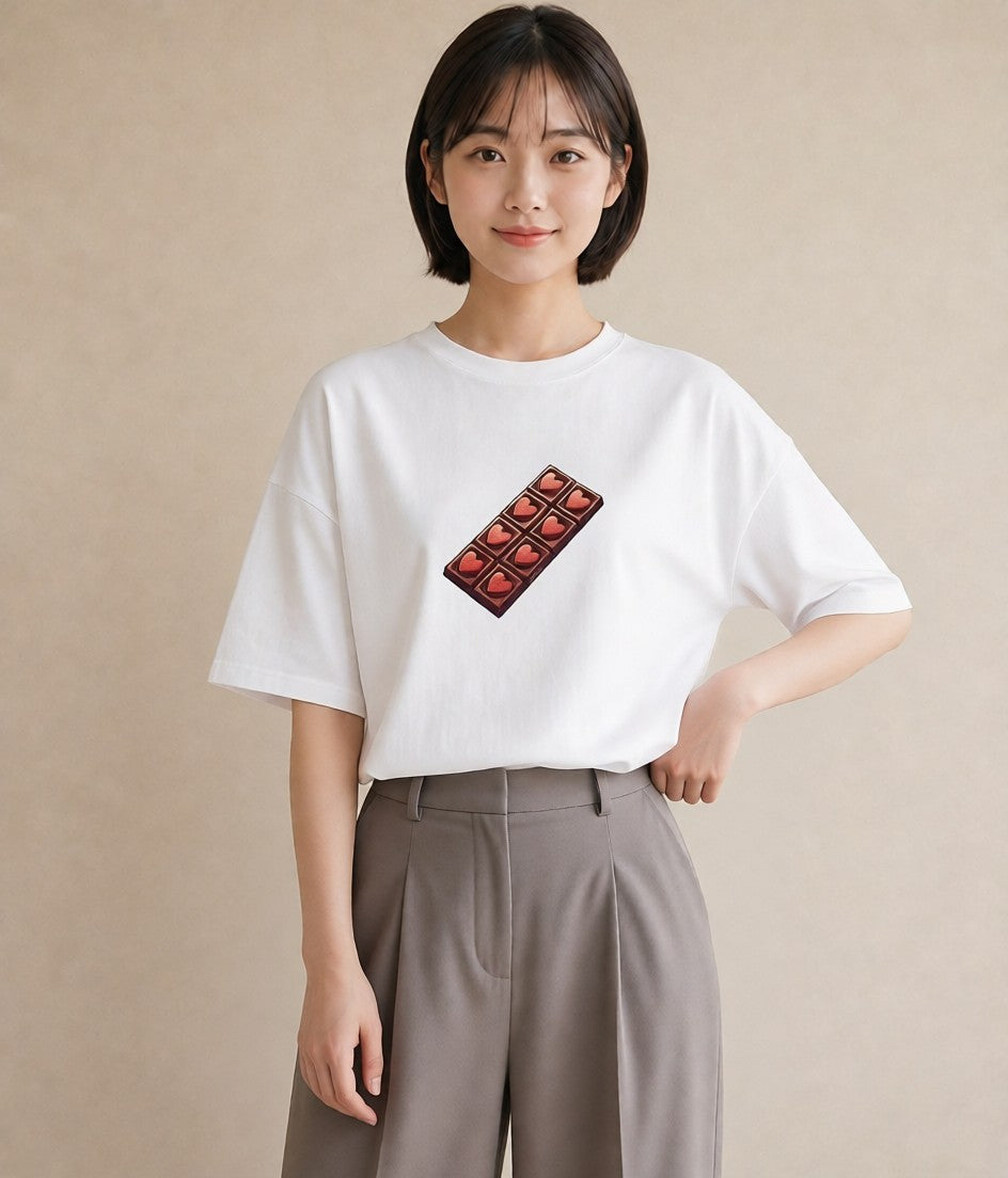 半袖Tシャツ レディース チョコ 食べ物 フード イラスト きれいめ 秋コーデ おしゃれギフト 白T