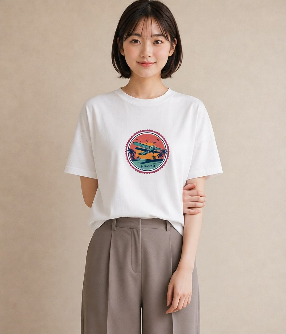 デザインTシャツ レディース 旅 トラベル スタンプ イラスト きれいめ クリスマス 旅行 白T