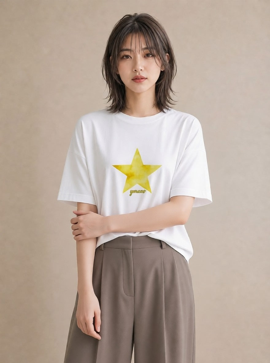 プリントTシャツ レディース 流れ星 星空 宇宙 イラスト 線画 在宅 公園 白T