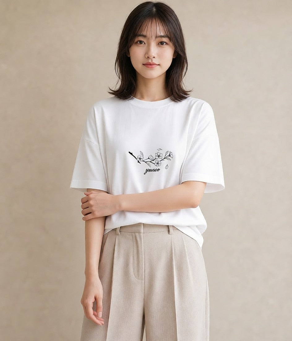 プリントTシャツ レディース さくら 桜 桜の枝 イラスト ナチュラル 通学 誕生日プレゼント 白T