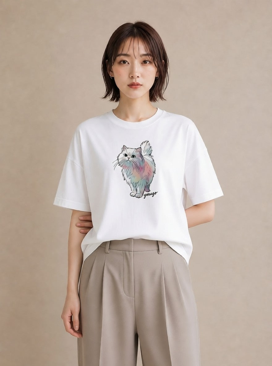 デザインTシャツ レディース ソマリ 猫 ねこ イラスト 北欧風 ギフト 母の日 白T
