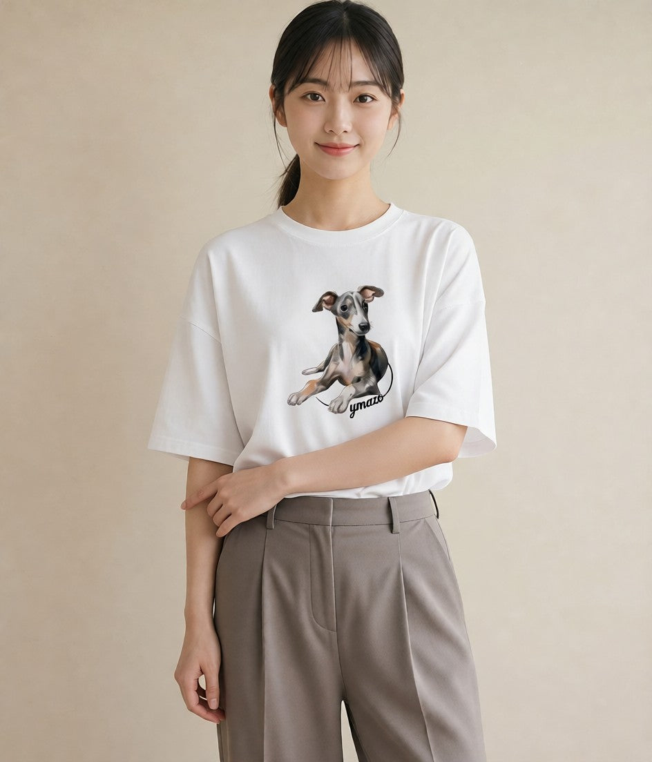 半袖Tシャツ レディース ミックス犬 犬 いぬ イラスト 上品 通勤 在宅 白T