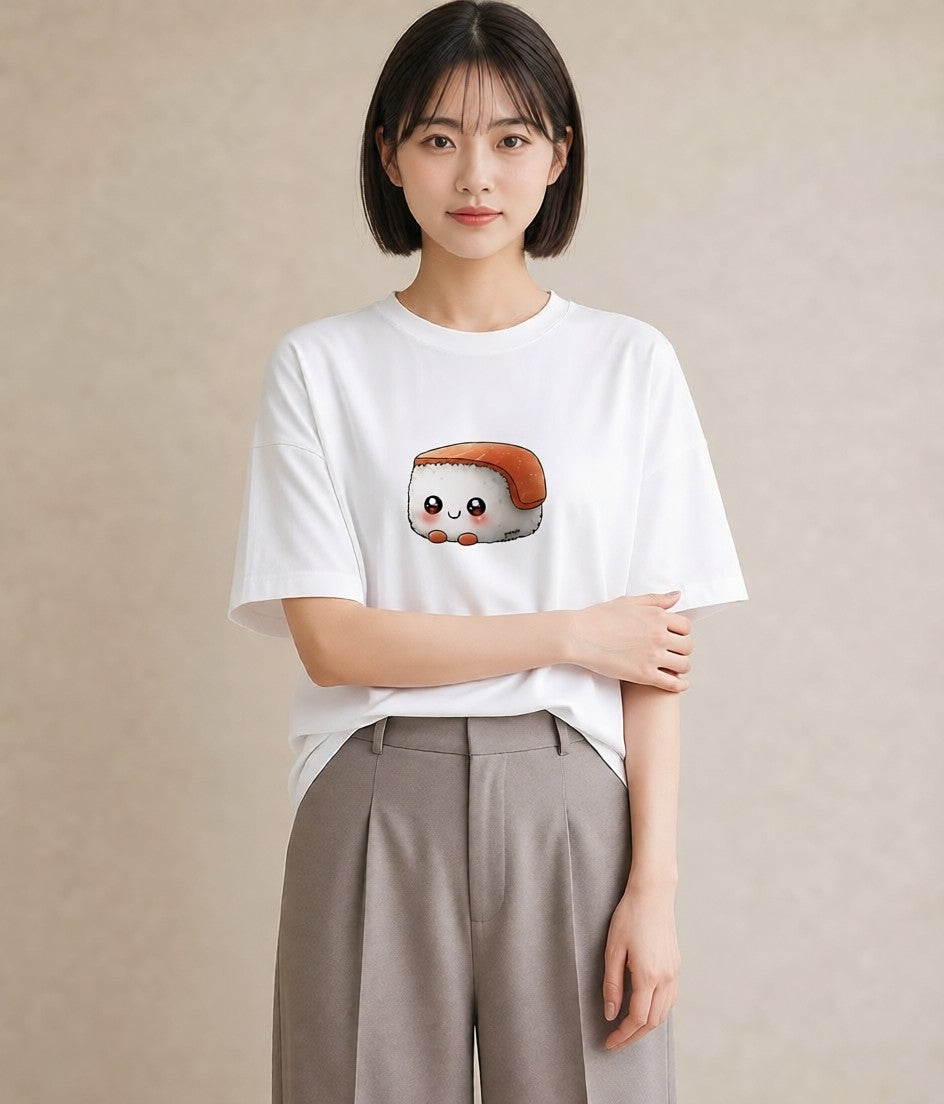 Tシャツ レディース おにぎり 食べ物 フード イラスト ユニーク ミセス 春コーデ 白T