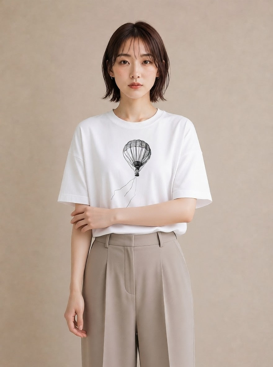 Tシャツ レディース 紙風船 和紙 ナチュラル アンティーク イラスト モード ホワイトデー 春服 白T