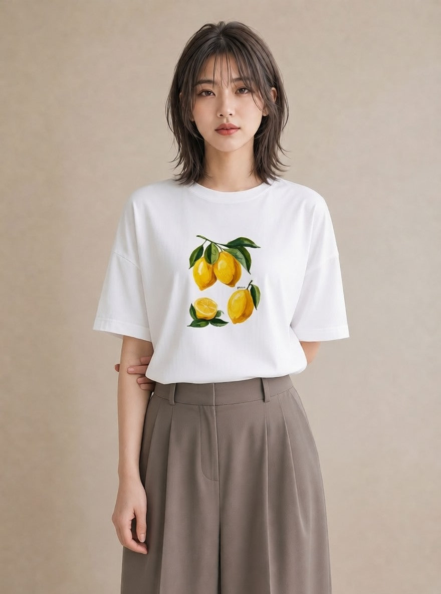 Tシャツ レディース レモン 檸檬 食べ物 フード イラスト 可愛い 帰省 ラフ 白T