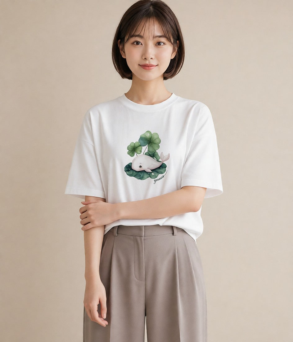 半袖Tシャツ レディース チンアナゴ 海の生き物 海 イラスト ゆるかわ 春服 ミセス 白T