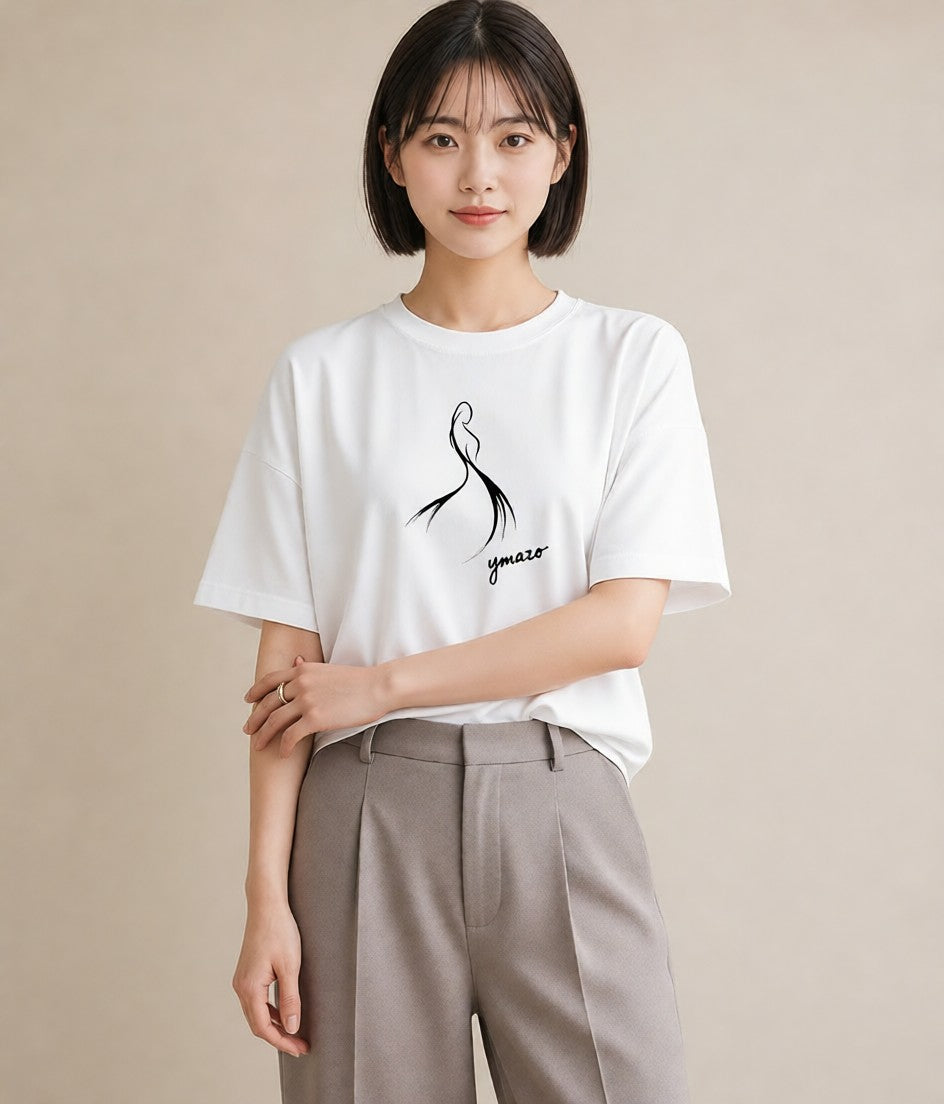 Tシャツ レディース 女の子 ガール 後ろ姿 イラスト ガーリー 海 カフェ巡り 白T