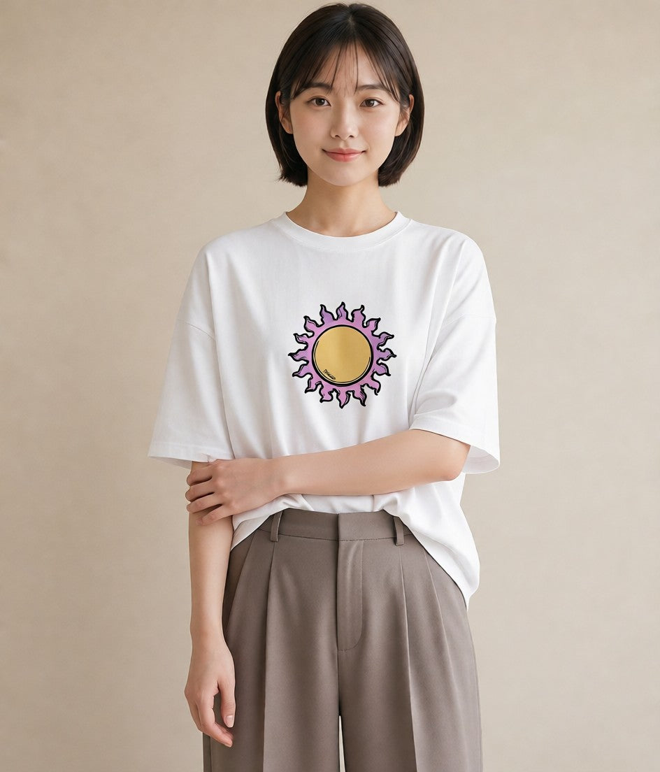 プリントTシャツ レディース 太陽 星空 宇宙 イラスト 可愛い お揃い 親子 白T