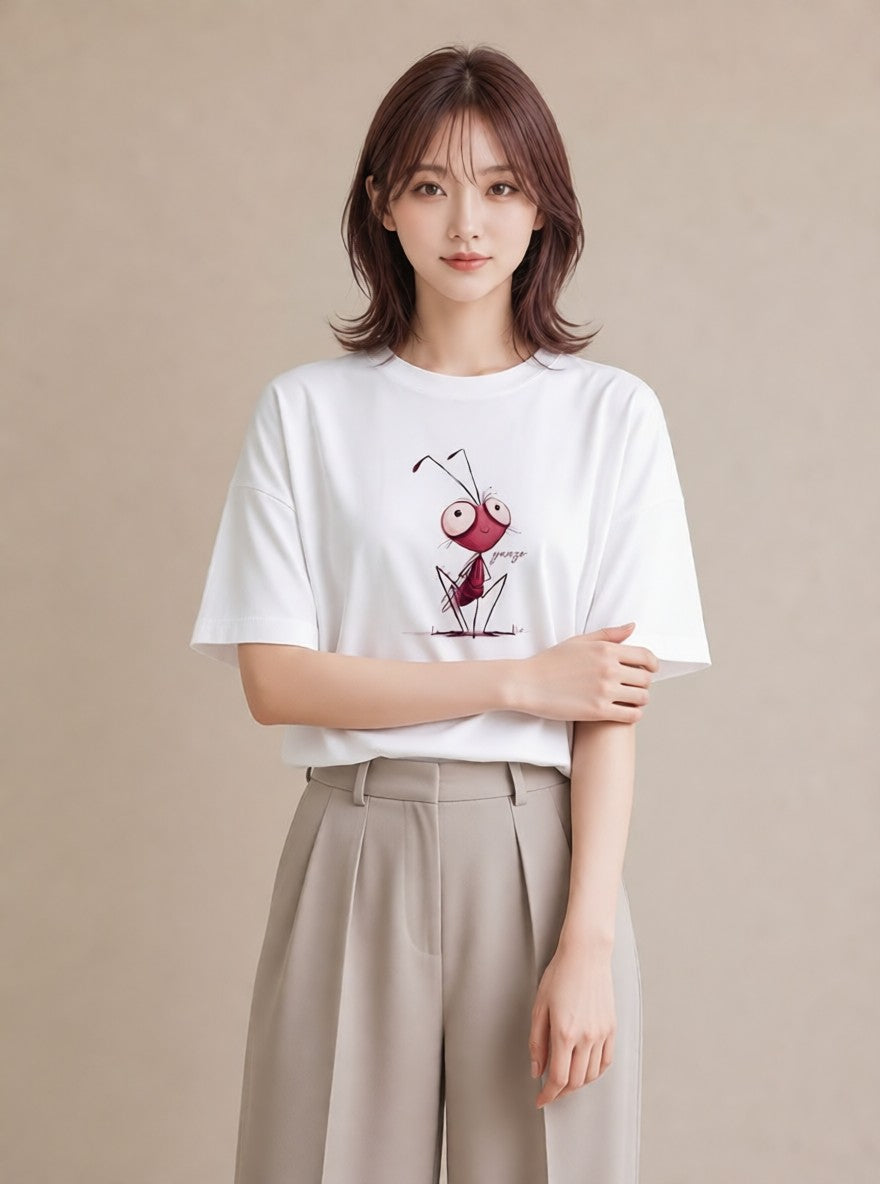 半袖Tシャツ レディース アリ 昆虫 虫 イラスト 可愛い ギフト 母の日 白T