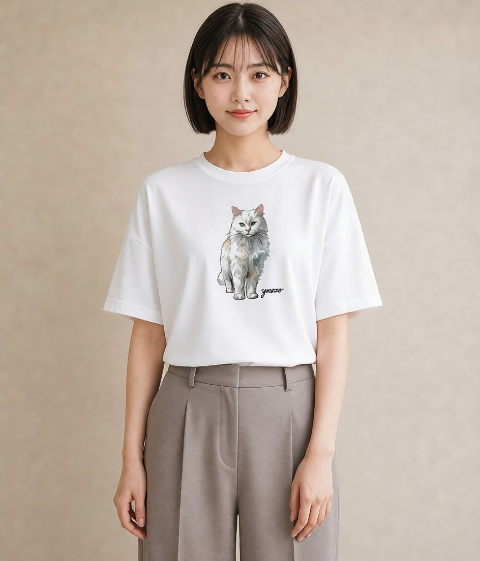 Tシャツ レディース しっぽ 猫 ねこ イラスト 北欧風 夏コーデ 通学 白T