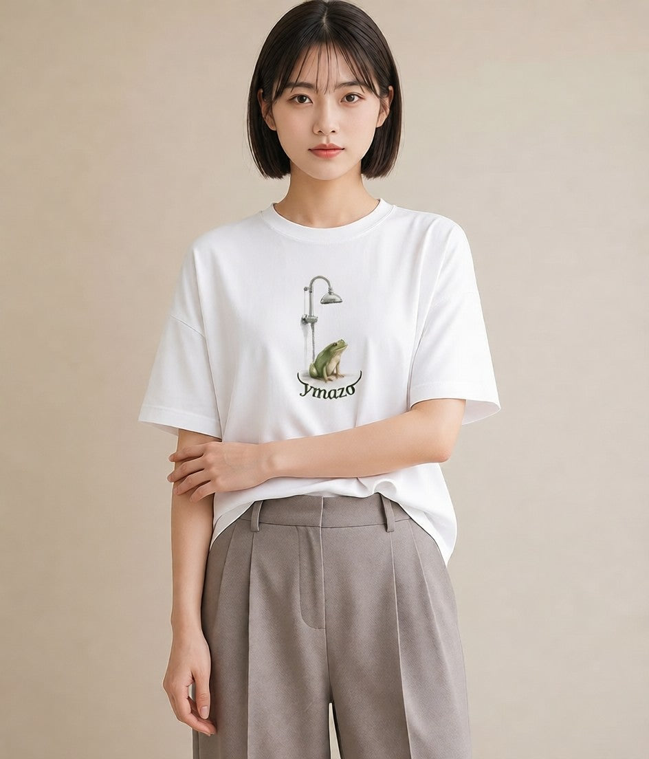 デザインTシャツ レディース アマガエル ペット 動物 イラスト シンプル お出かけ 普段着 白T