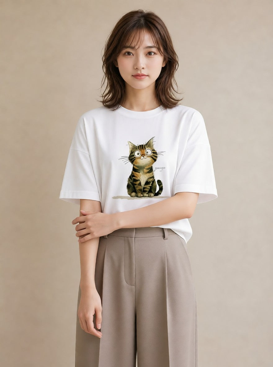 半袖Tシャツ レディース アビシニアン 猫 ねこ イラスト 抜け感 姉妹 送別ギフト 白T