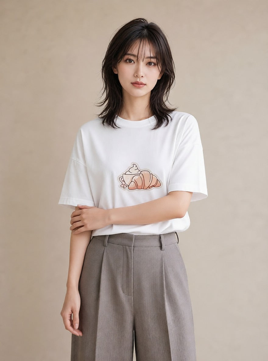 Tシャツ レディース 食パン 食べ物 フード イラスト ラフカジュアル カフェ服 クリスマス 白T