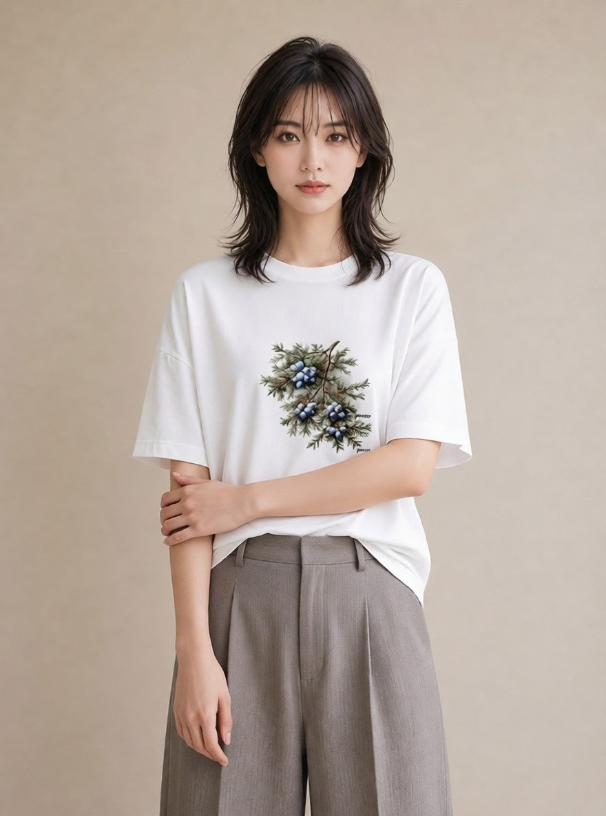 デザインTシャツ レディース 木の実 植物 ボタニカル イラスト 線画 誕生日プレゼント 綿100 白T
