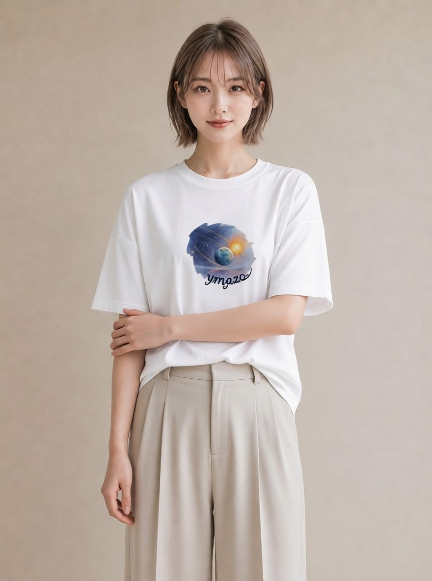 デザインTシャツ レディース 宇宙 星空 イラスト レトロ 秋コーデ おしゃれギフト 白T