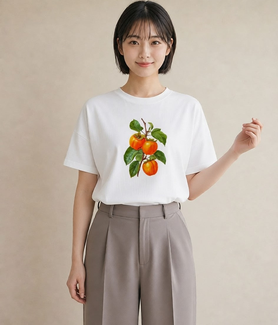 Tシャツ レディース みかん 食べ物 フード イラスト ミニマル 母娘コーデ 自分用 白T