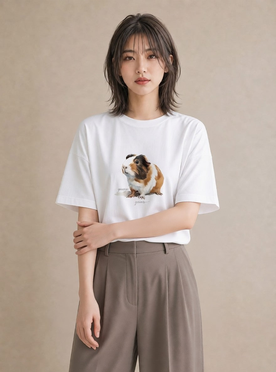 半袖Tシャツ レディース キンクマハムスター ペット 動物 イラスト きれいめカジュアル カフェ巡り 女子会 白T