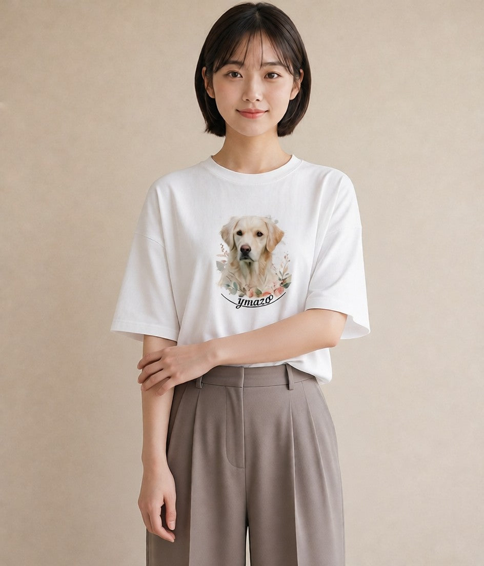 デザインTシャツ レディース ゴールデンレトリバー ゴールデン 犬 いぬ イラスト 休日コーデ ビーチ デイリーウェア 白T