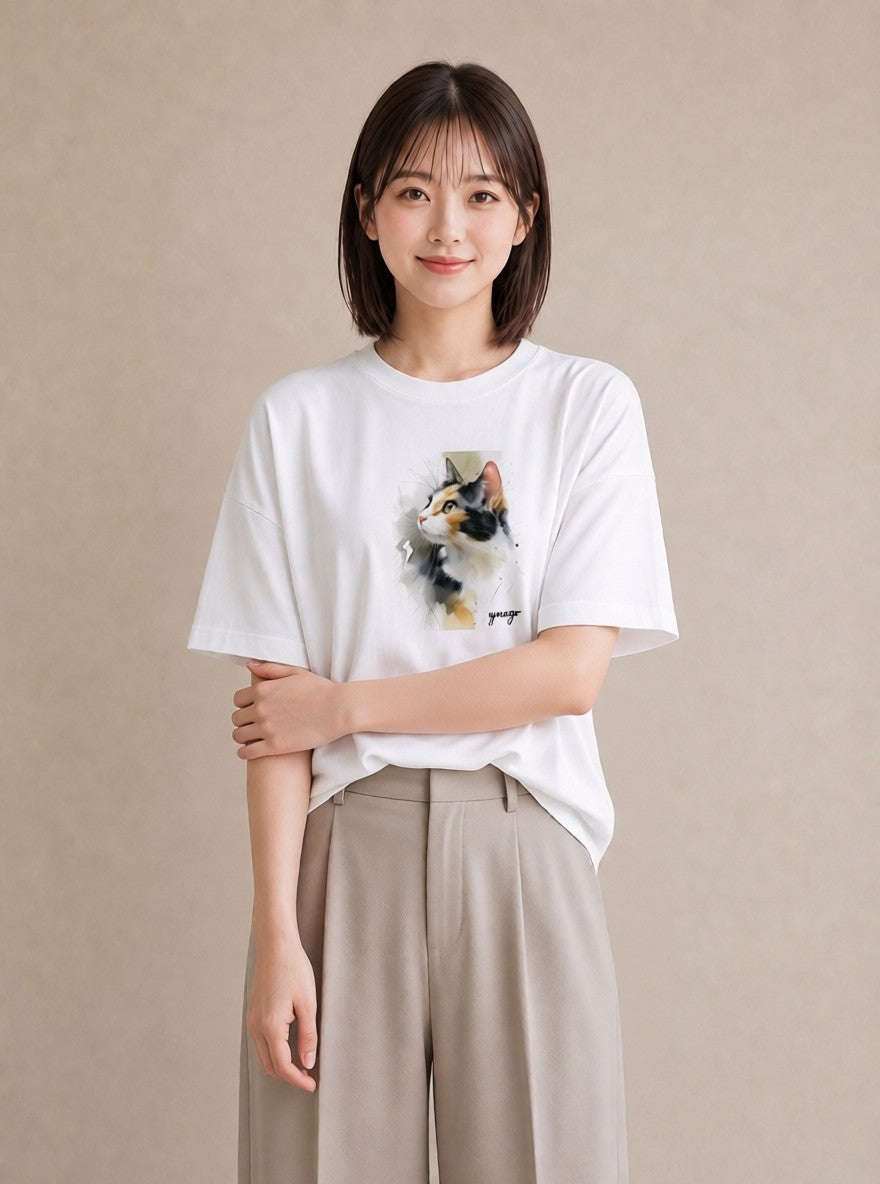 半袖Tシャツ レディース 靴下猫 猫 ねこ イラスト アート風 帰省 ラフ 白T