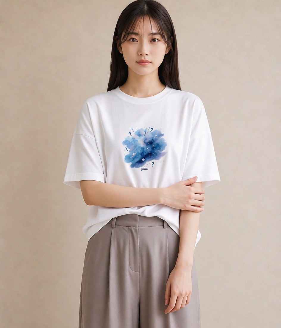 Tシャツ レディース 魚座 星空 宇宙 イラスト 抜け感 社会人 女性 白T