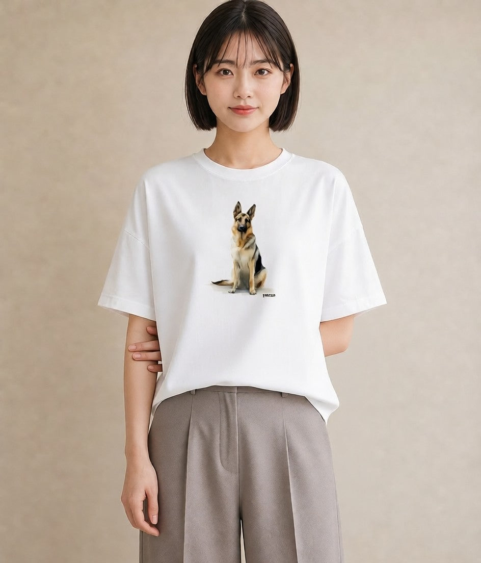 デザインTシャツ レディース ジャーマンシェパード 犬 いぬ イラスト ユニーク クリスマス 旅行 白T