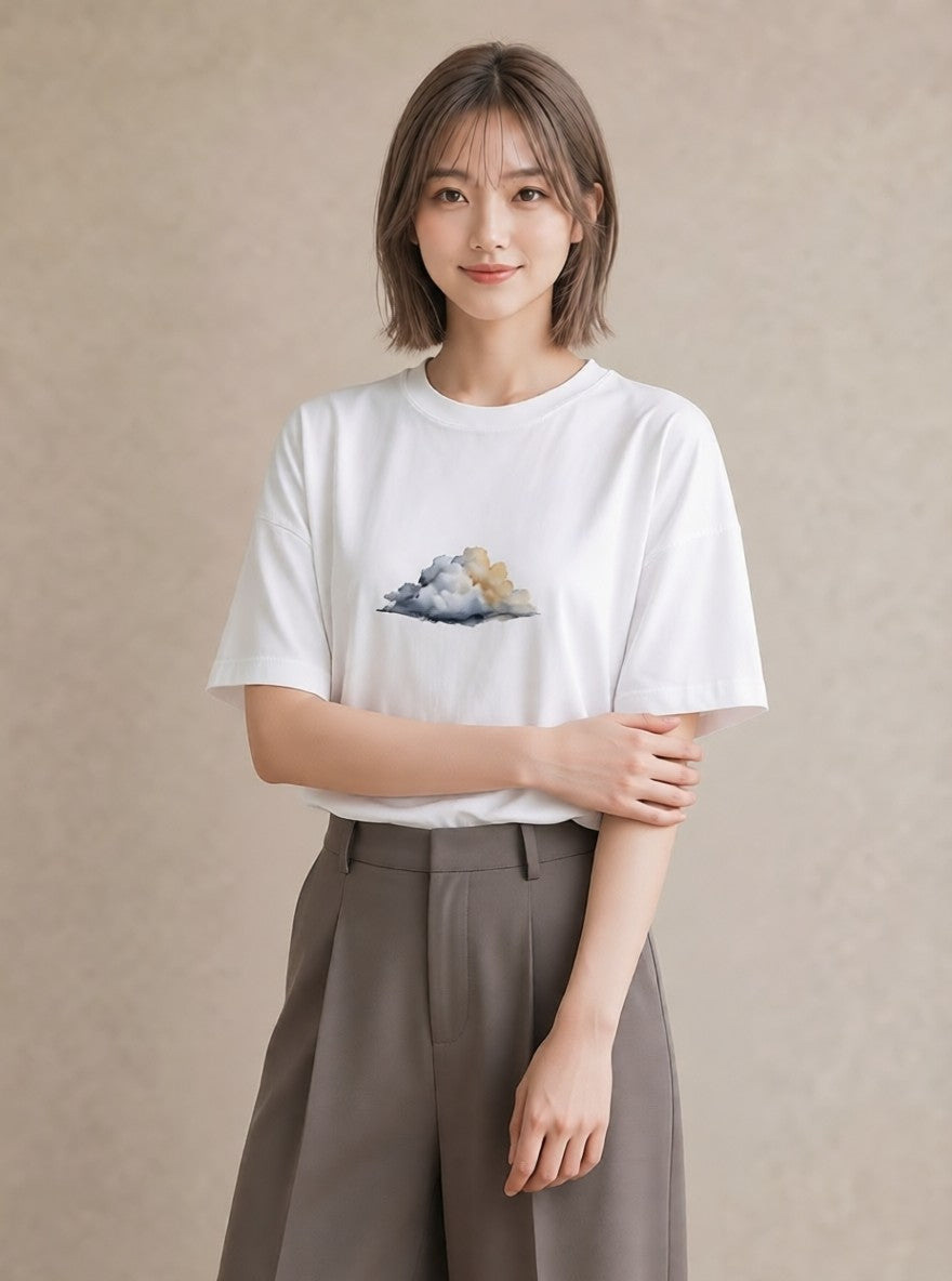 Tシャツ レディース 虹 星空 宇宙 イラスト ミニマル 通勤 在宅 白T