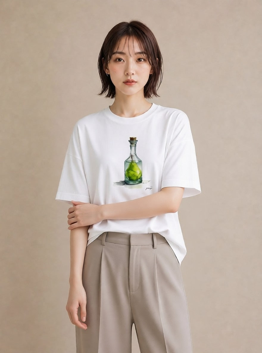 プリントTシャツ レディース ガラス瓶 小枝 ボタニカル ナチュラル アンティーク イラスト 休日コーデ おしゃれギフト 社会人 白T