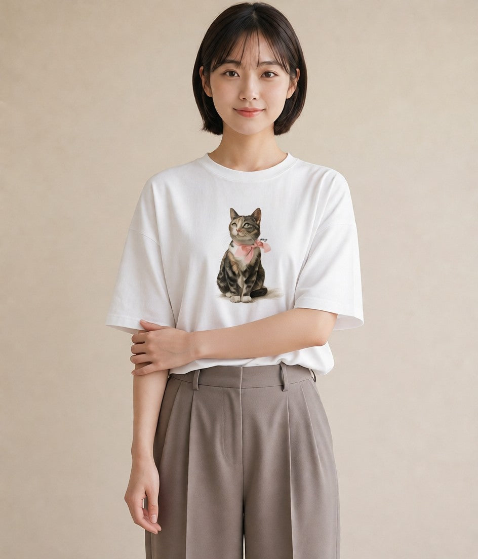 Tシャツ レディース ねこ 猫 ネコ イラスト カフェコーデ 旅行 母娘コーデ 白T
