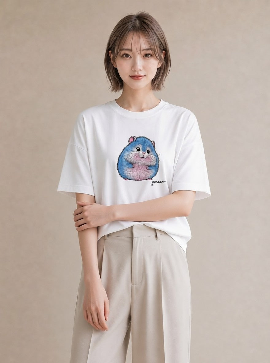 プリントTシャツ レディース ジャンガリアンハムスター ペット 動物 イラスト ニュアンス 敬老の日 ホワイトデー 白T