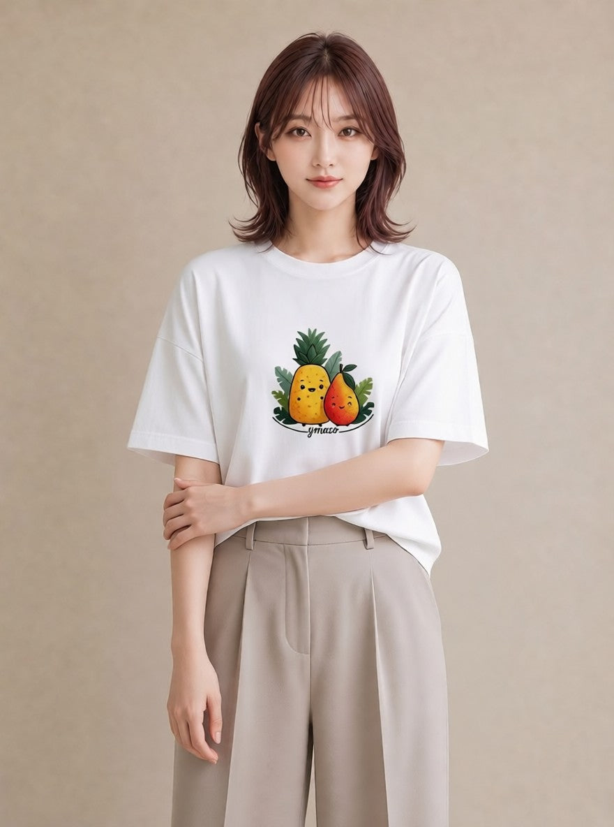 デザインTシャツ レディース パイナップル 食べ物 フード イラスト ガーリー 母の日 ビーチ 白T