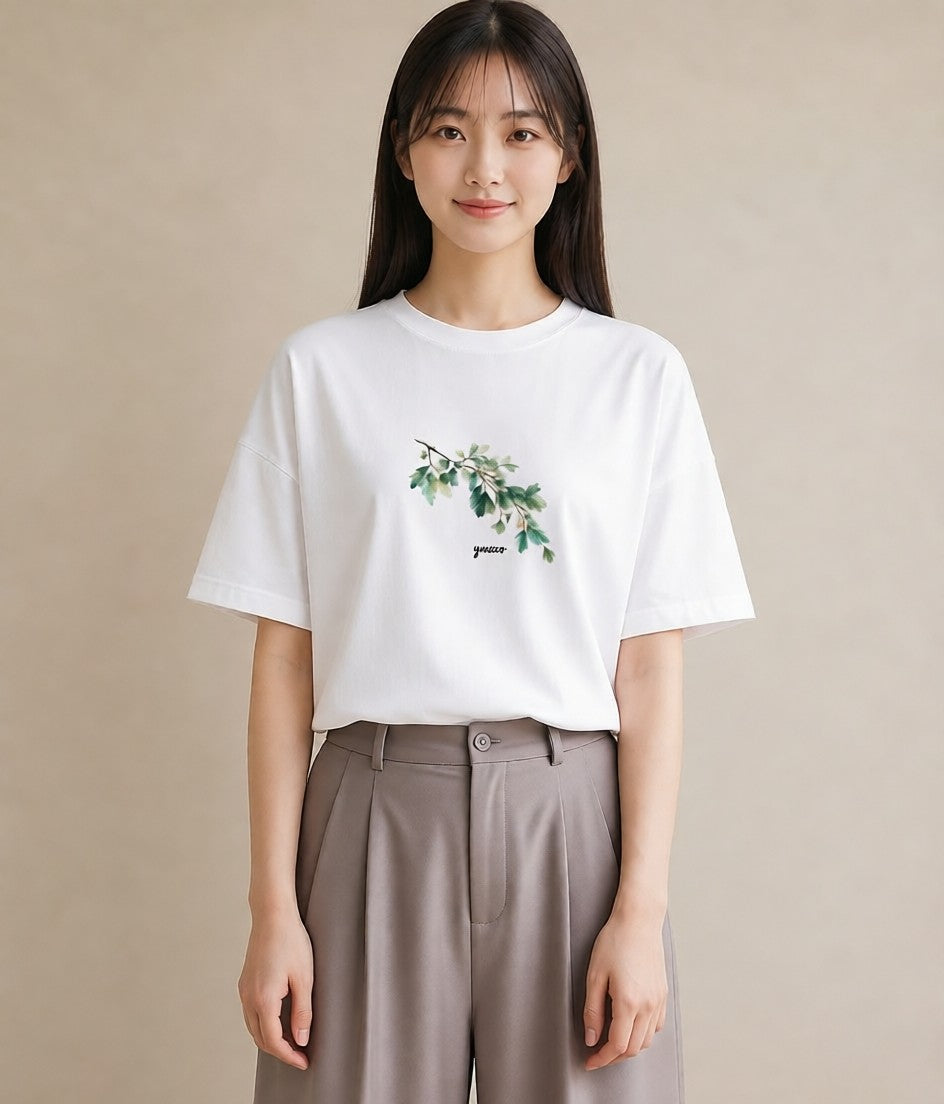 Tシャツ レディース 葉っぱ 植物 ボタニカル イラスト ミニマル 海 カフェ巡り 白T