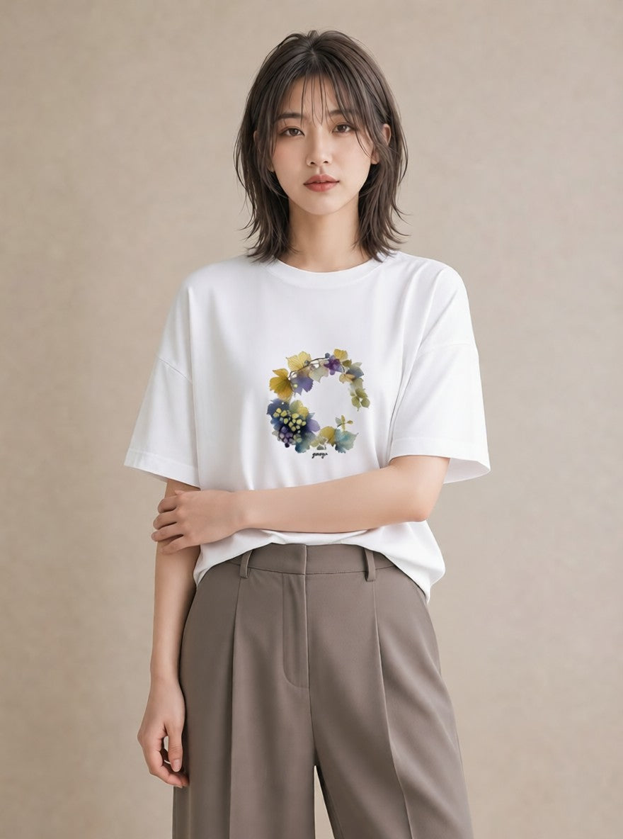 グラフィックTシャツ レディース 実り 植物 ボタニカル イラスト モード ギフト 母の日 白T