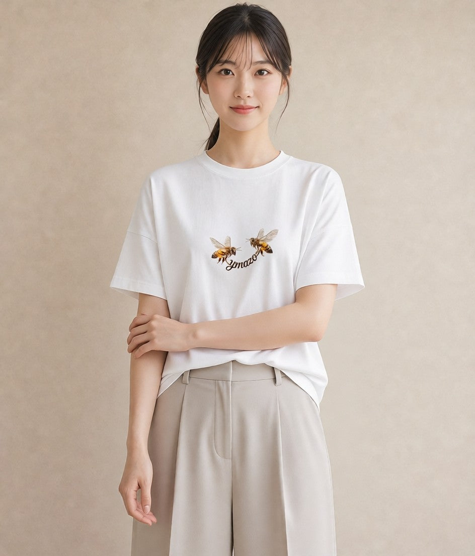 半袖Tシャツ レディース ハニー 食べ物 フード イラスト カジュアル 海 カフェ巡り 白T