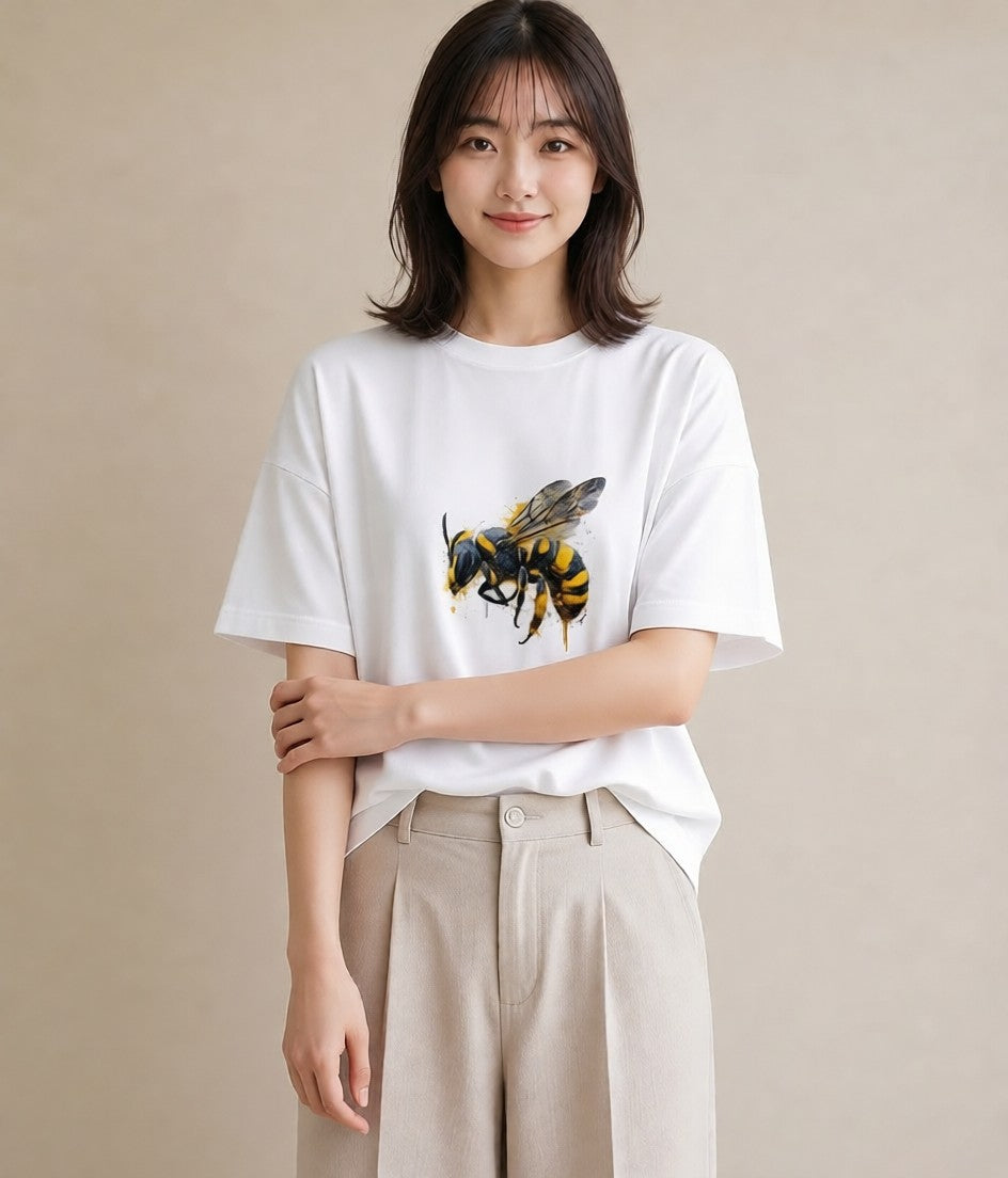 半袖Tシャツ レディース みつばち 昆虫 虫 イラスト こなれ感 姉妹 送別ギフト 白T