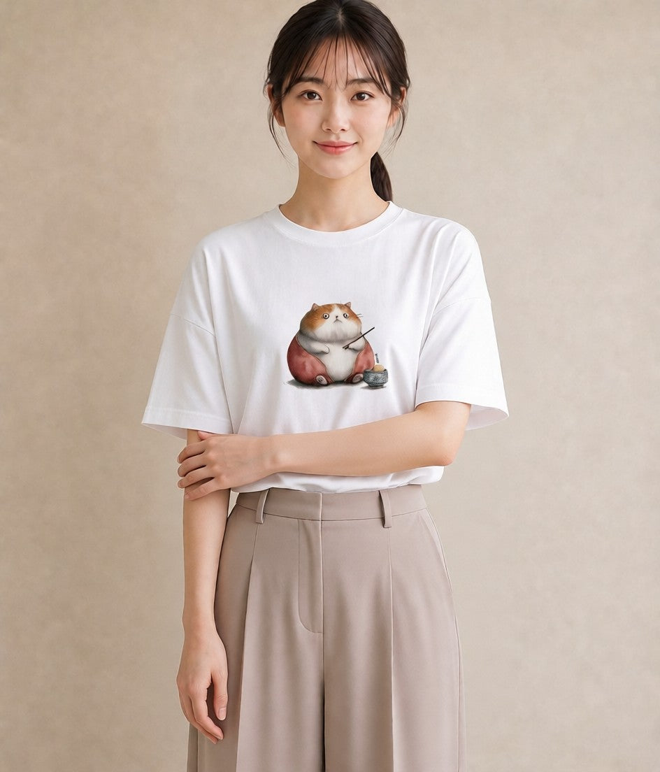 グラフィックTシャツ レディース スコティッシュフォールド 猫 ねこ イラスト 休日コーデ カフェ服 クリスマス 白T