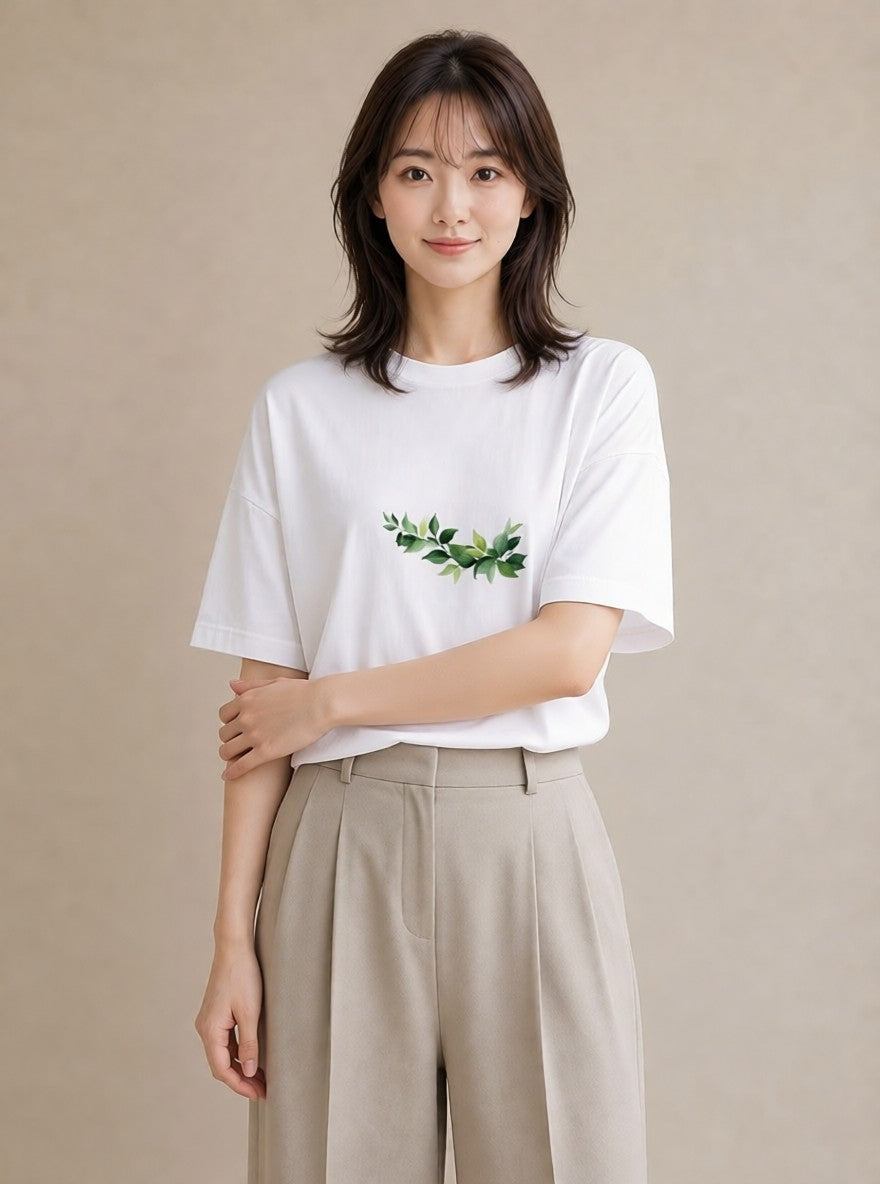 半袖Tシャツ レディース ユーカリ 植物 ボタニカル イラスト モード 旅行用 海 白T