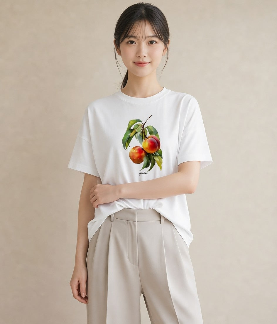 プリントTシャツ レディース もも 食べ物 フード イラスト レイヤード 友達ギフト 白T