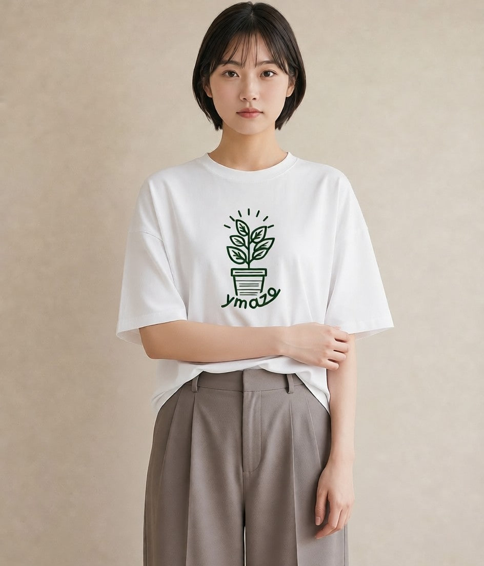 プリントTシャツ レディース 観葉植物 ボタニカル 植物 イラスト 可愛い 通学 誕生日プレゼント 白T