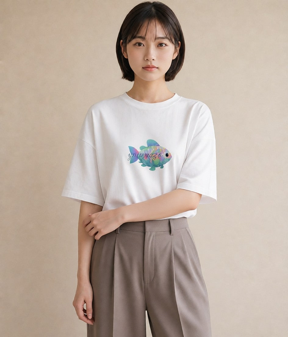 プリントTシャツ レディース 熱帯魚 海の生き物 海 イラスト ゆるかわ 夏コーデ 通学 白T
