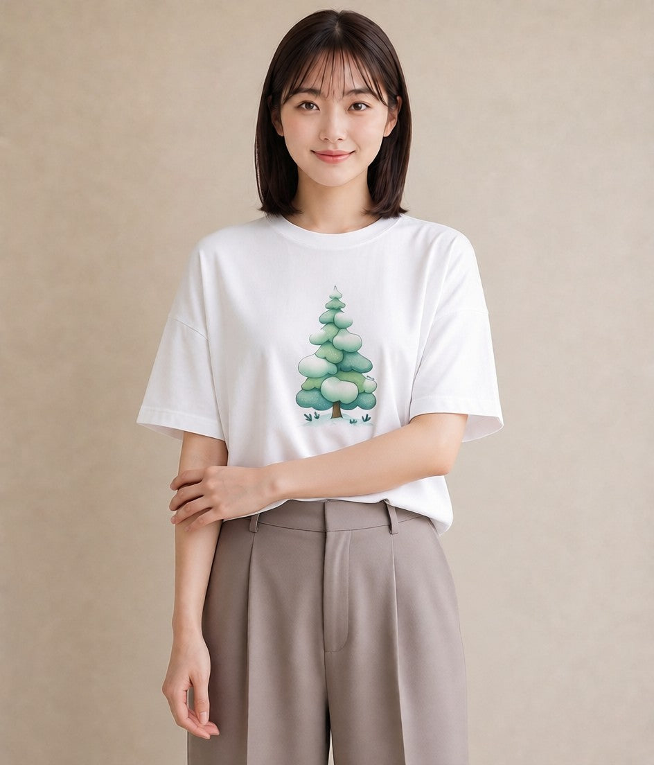 Tシャツ レディース 雪 星空 宇宙 イラスト レトロ レイヤード 友達ギフト 白T