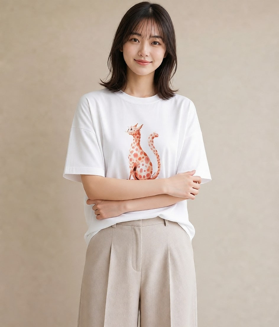 プリントTシャツ レディース スフィンクス 猫 ねこ イラスト ゆるコーデ 女性 旅行用 白T
