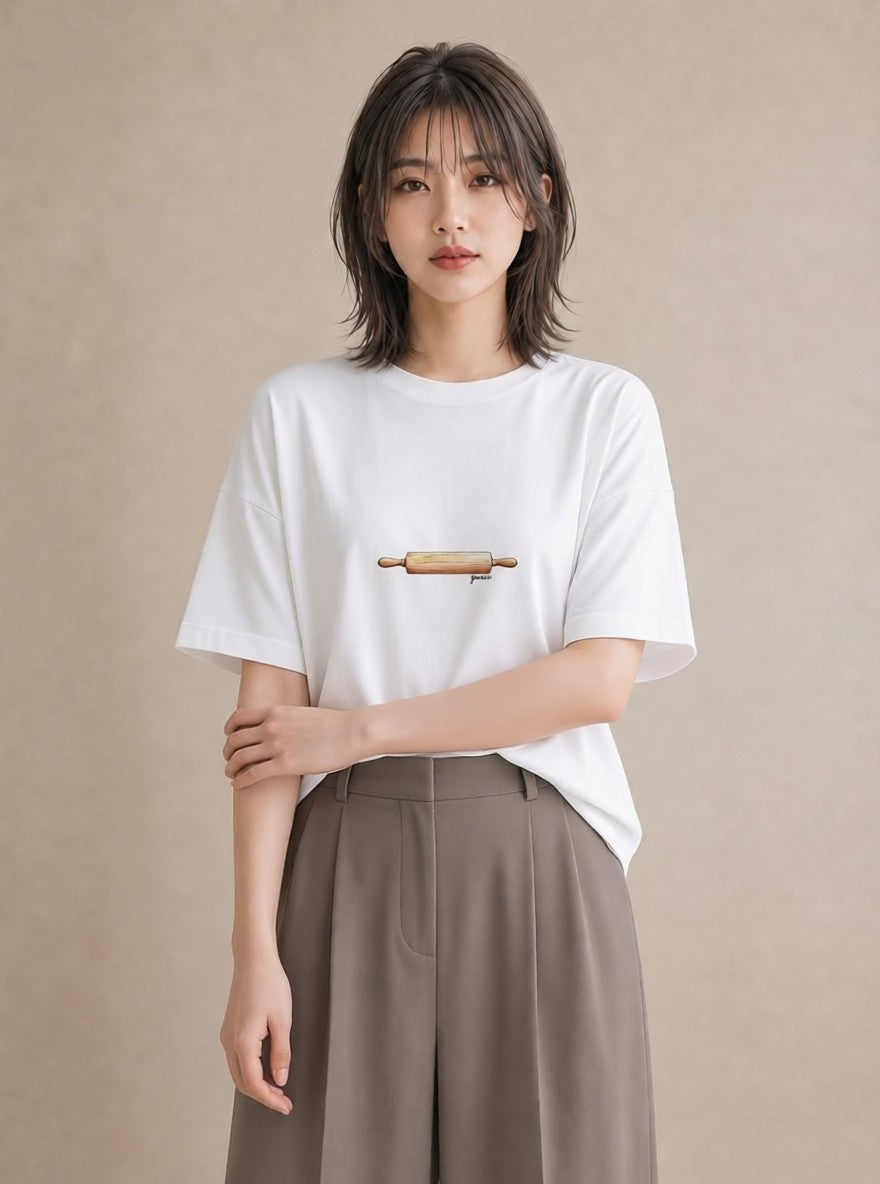 デザインTシャツ レディース パン 食べ物 フード イラスト 春服 ミセス 白T