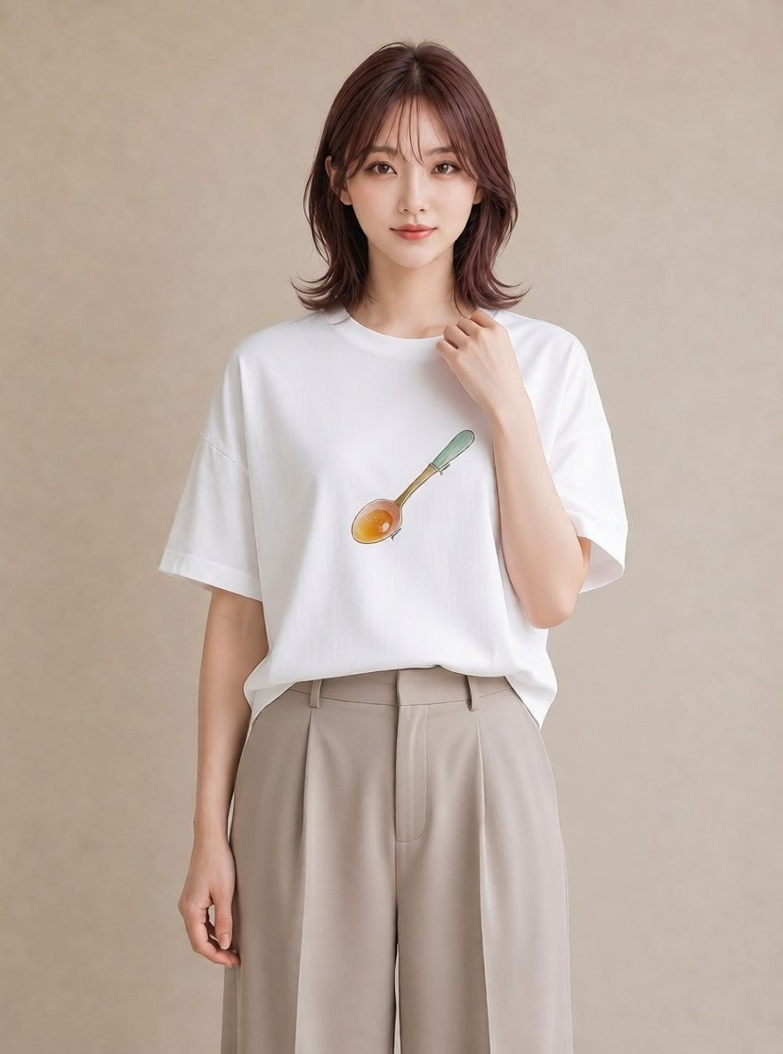 Tシャツ レディース パフェ 食べ物 フード イラスト きれいめカジュアル 誕生日プレゼント 綿100 白T