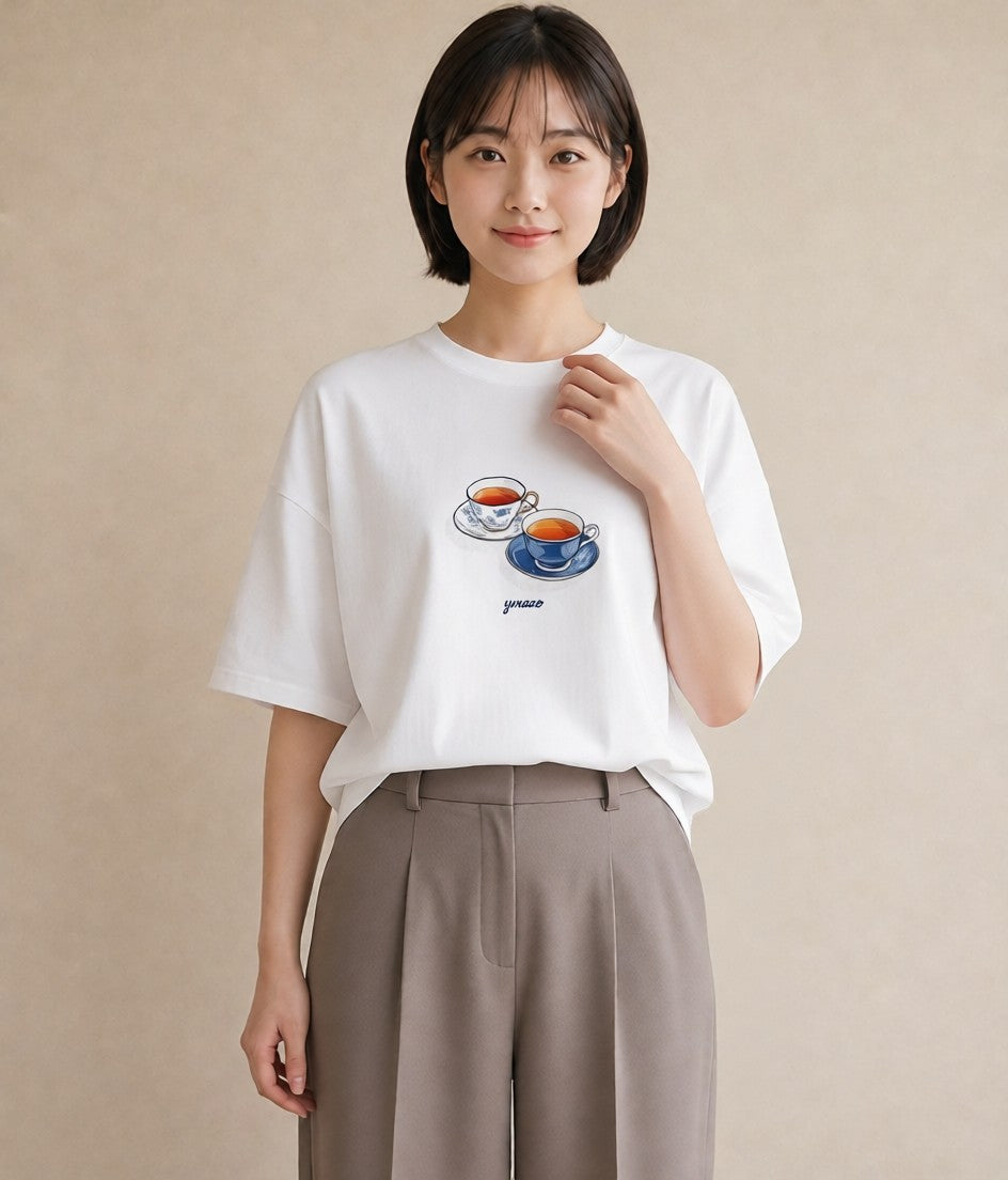 Tシャツ レディース 紅茶 食べ物 フード イラスト 北欧風 自分用 ルームウェア 白T