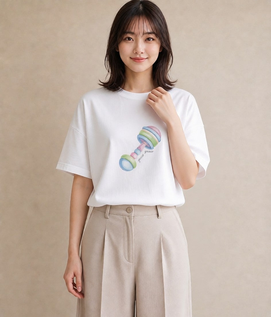 グラフィックTシャツ レディース マカロン 食べ物 フード イラスト きれいめ 買い物 夏コーデ 白T