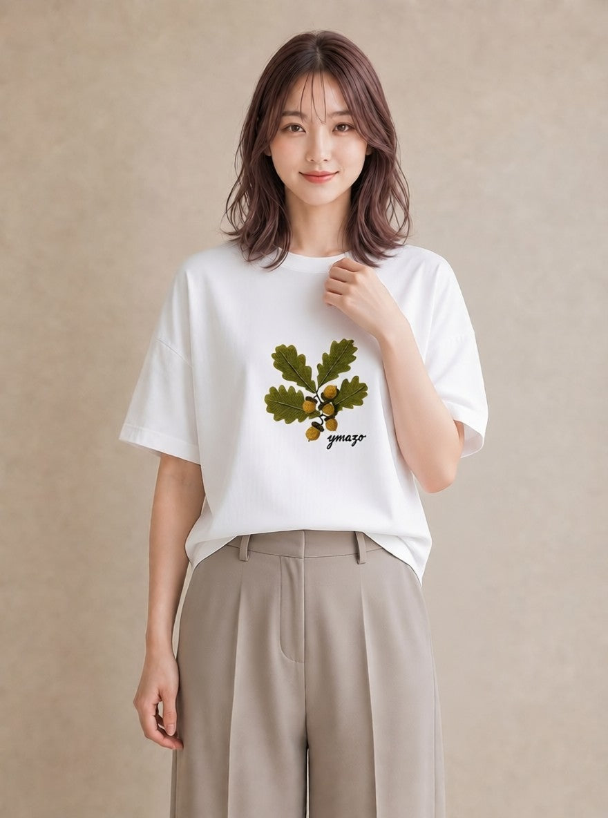 グラフィックTシャツ レディース どんぐり 植物 ボタニカル イラスト 個性的 散歩 お出かけ 白T