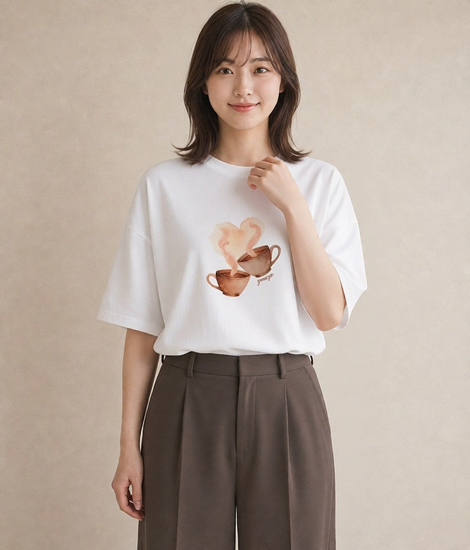 プリントTシャツ レディース カフェオレ 食べ物 フード イラスト きれいめカジュアル ギフト 母の日 白T